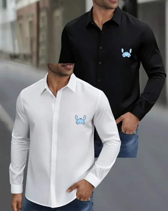 

Men's long sleeved shirt Disney style fashionable casual versatile simple top cute Mickey Minnie