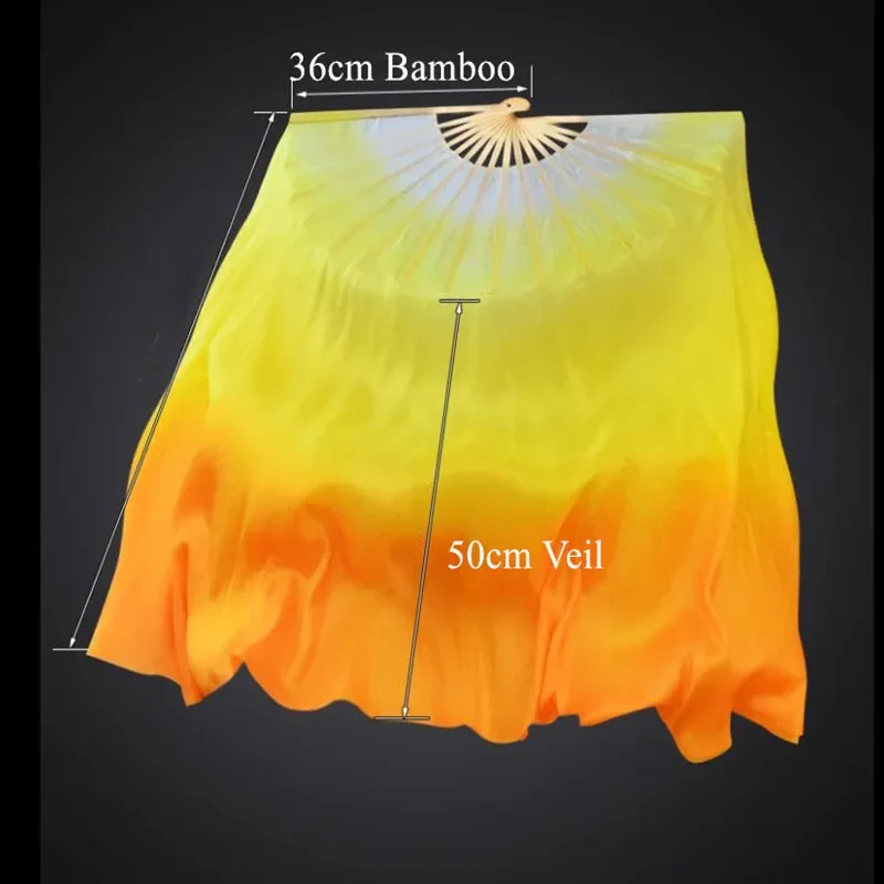 Double Side Fan Veil 100% Silk Fire Flame Art Worship Belly Dance Fan Pair Stage Performance Props Adults Customized Color