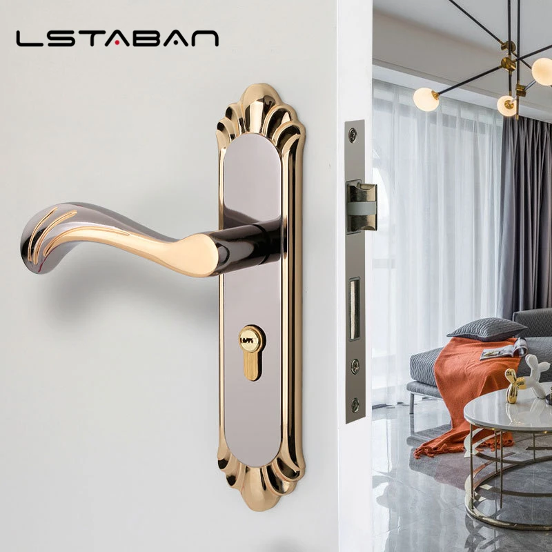 

Mute Bedroom Wooden Door Handle Lock With Keys Security Entrance Outdoor Handle Lock Anti-Theft Knobs For Interior Home