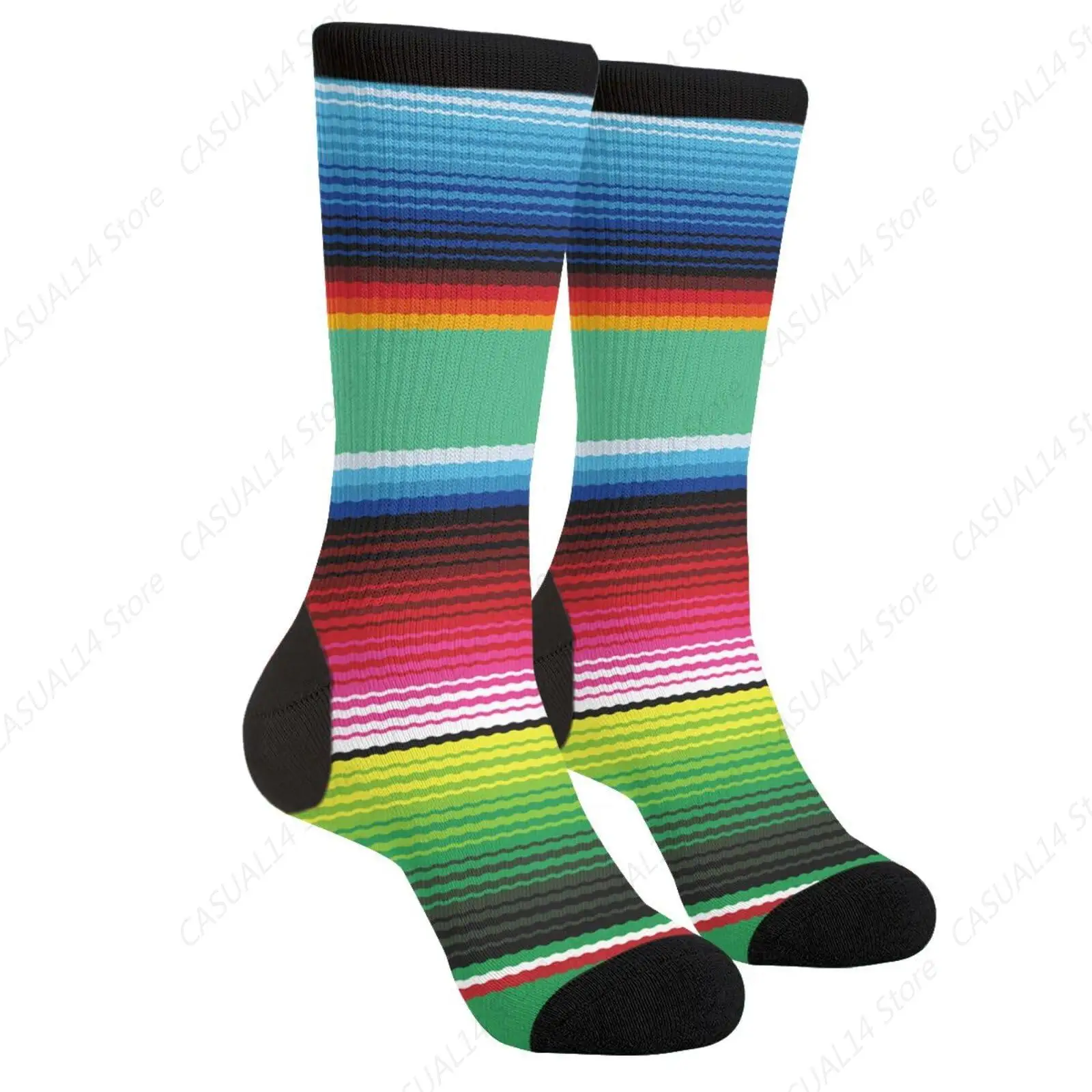 Mexicano Serape Stripe Pattern Sarapes Mantel Mexican Blanket Novelty Fun Crew Socks Fashion Comfortable Men And Women