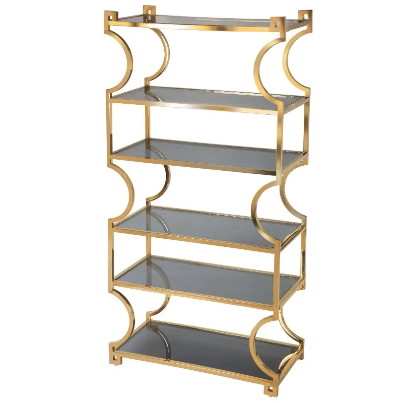 House Decoration Display Floor-standing 4 Tier Stainless Steel gold Glass Flower Pot organizer Rack