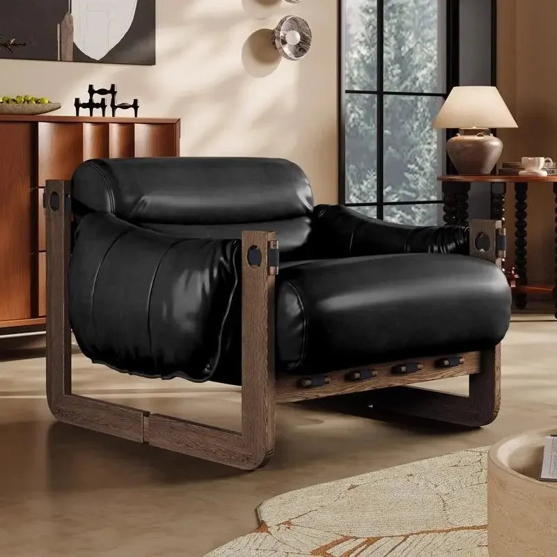 Medieval solid wood leisure removable soft resting single sofa recliner