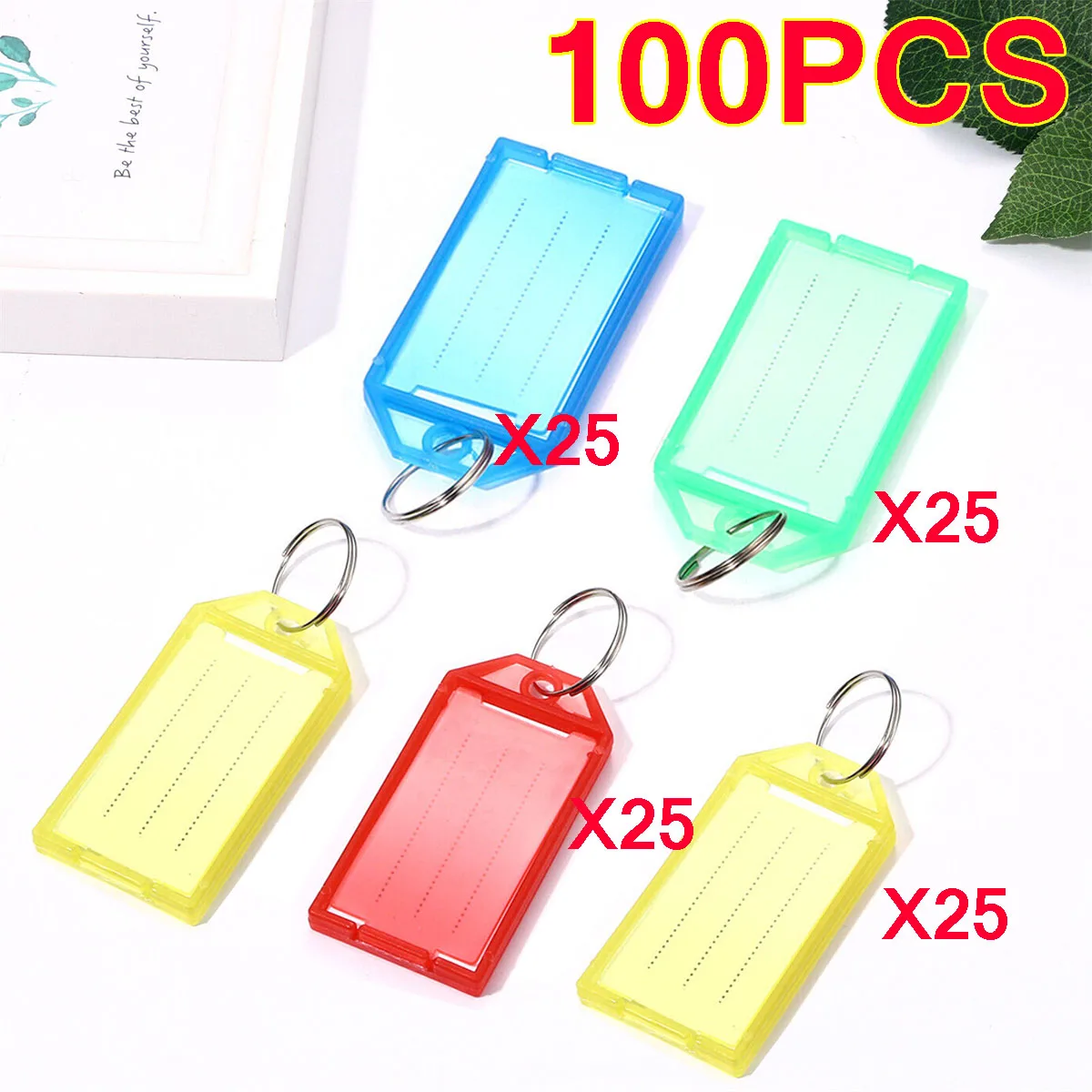 

100Pcs Colorful Plastic Keychain Key Tags label With Split Ring for DIY Numbered Name Baggage Tag ID Label Luggage Name Tags