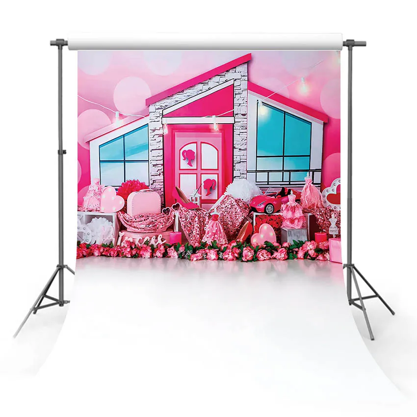 Mehofond Photography Backdrop Pink Princess Girl Birthday Party Dress Flower House Wall Decor Baby Shower Background Photozone