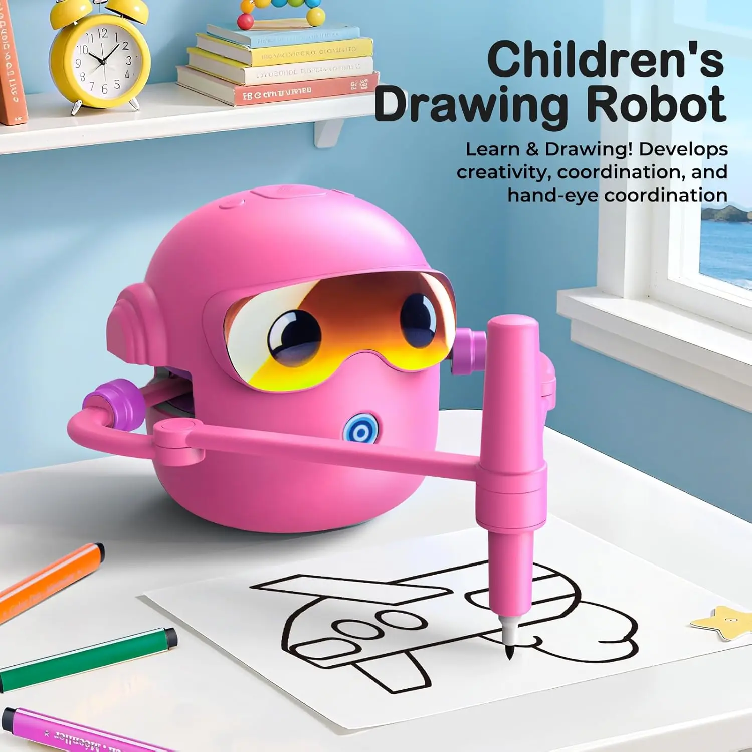 Drawing Robot for Kids , Montessori Painting Learning Toys Boys Girls,Voice Interactive Early Learning Educational Drawing Toy