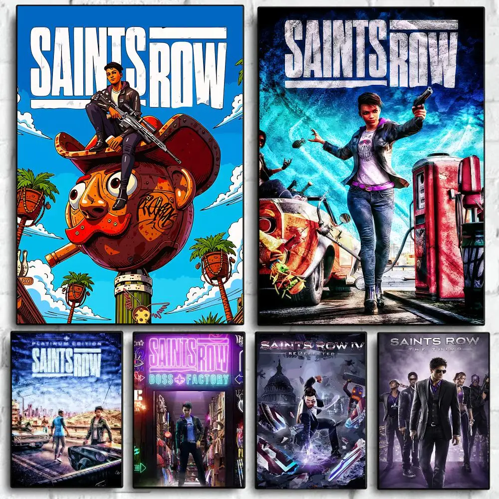 Gaming S-Saints Row Poster Self Adhesive Wall Art Decor for Bedroom Living Room Office Home Halloween Gift