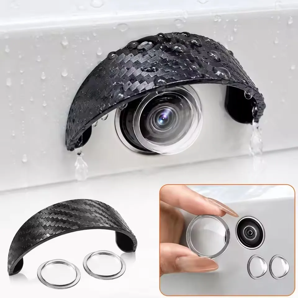 1 Set Car Rear Camera Rain Visor & Lens Protector Carbon Fiber Anti-Rain Anti-Scratch Reversing Camera Cover For Sedan