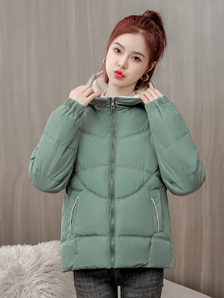 Women Winter Coat Korean Hooded Parkas Jacket Solid Khaki Black Beige Padded  Student Coat Casual Warm Outwear