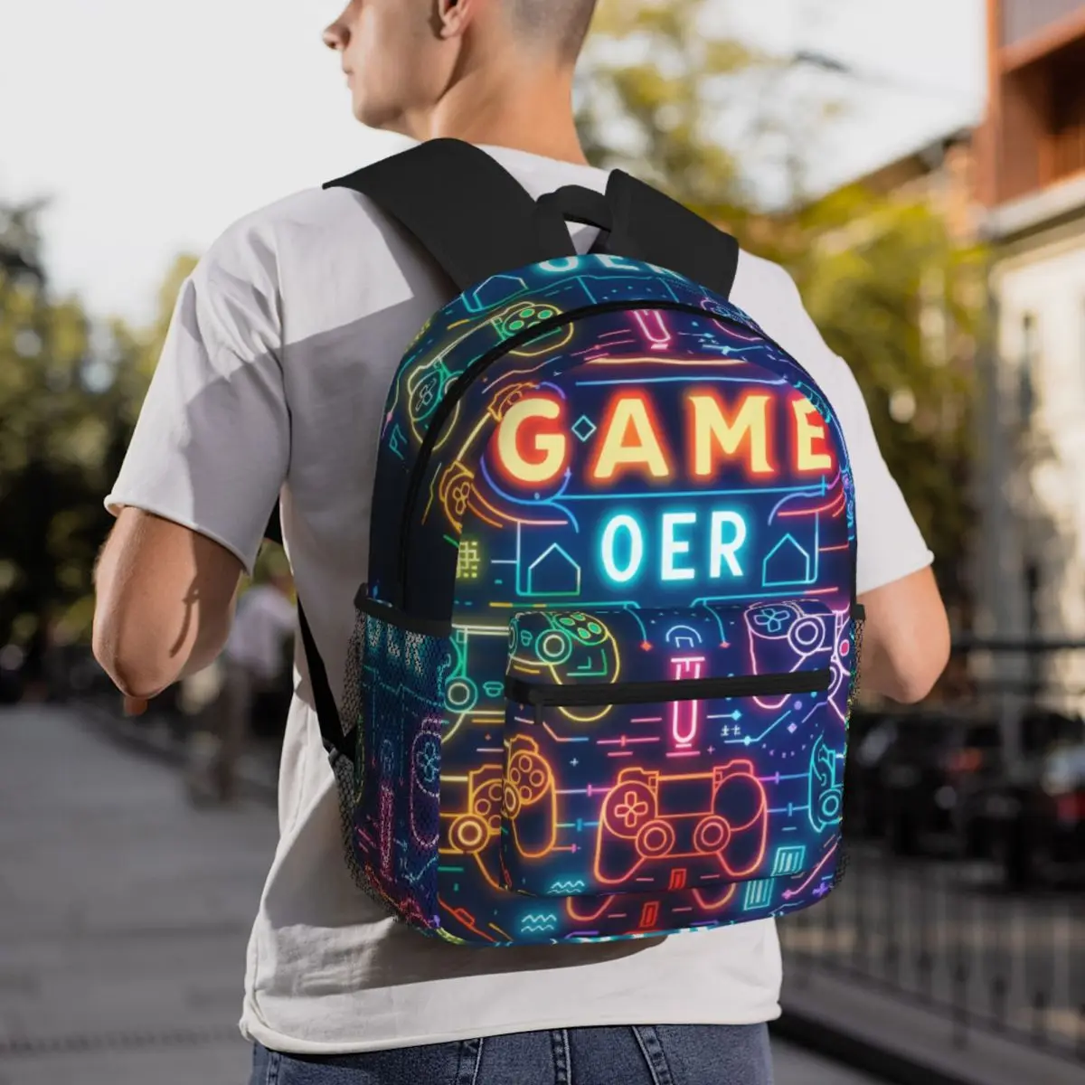 Video Game Weapon Gamer Play Gaming Background Casual Daypack Travel School Bag with Pockets for Women College