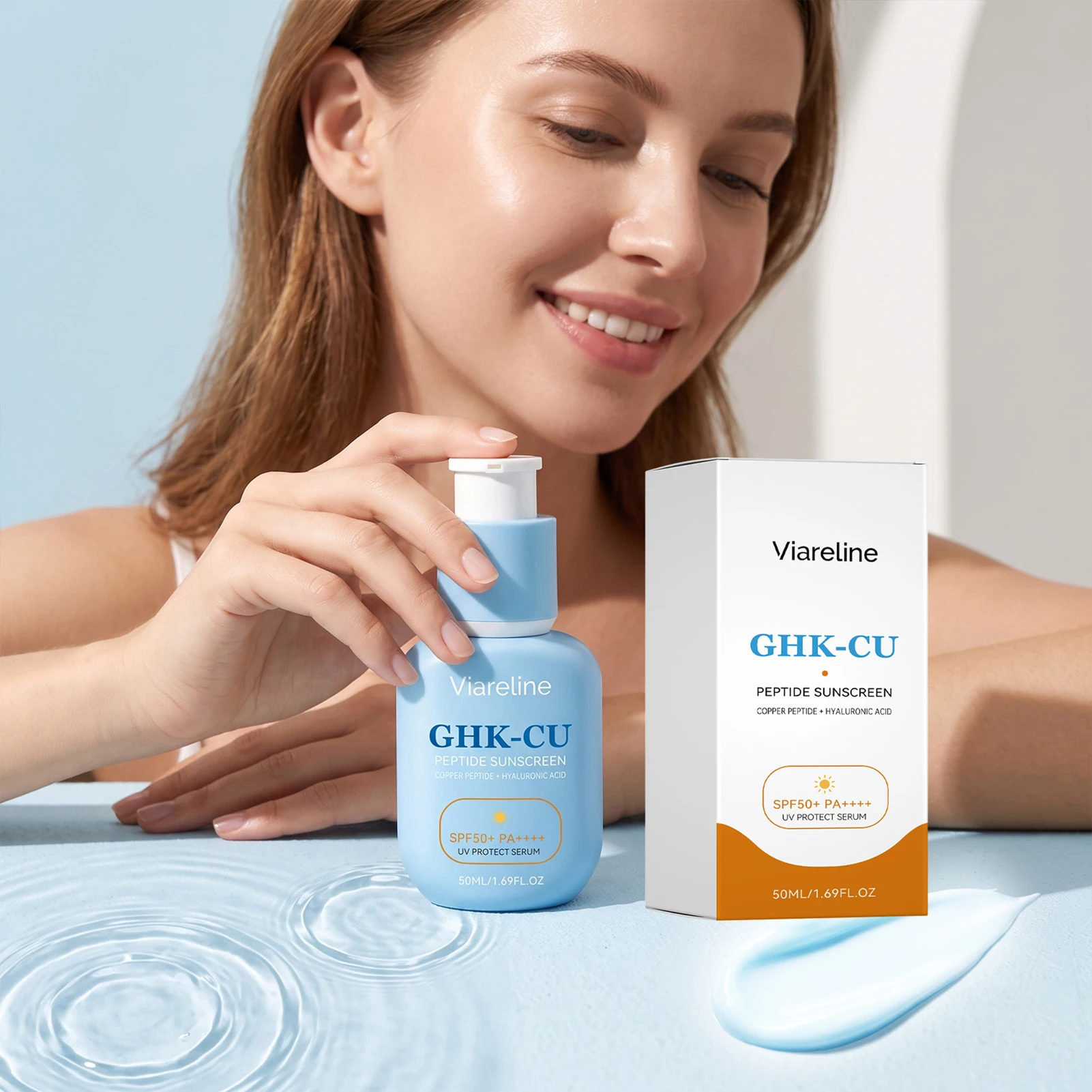 50ml GHK-CU Sunscreen,SPF50 Copper Peptide Formulas No White Cast Sunscreen,Anti-Aging Anti-Pollution Daily Facial Sunscreen