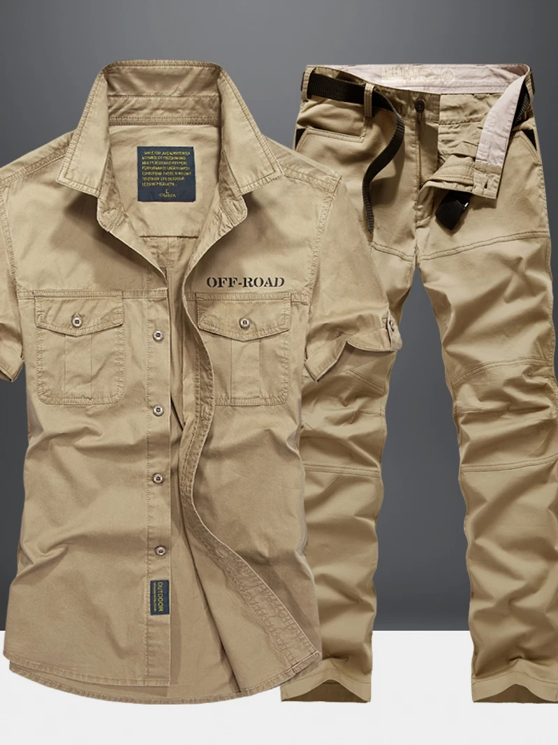 

Lightweight Cotton Work orm Set ort Sve irt Outdoor Multi-ket Training Clothes for Men Summer Workwear