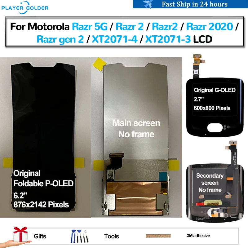 Original OLED For Motorola Razr 5G Razr 2 Razr2 Razr 2020 XT2071-4 Pantalla lcd Display Touch Panel Screen Digitizer Assembly