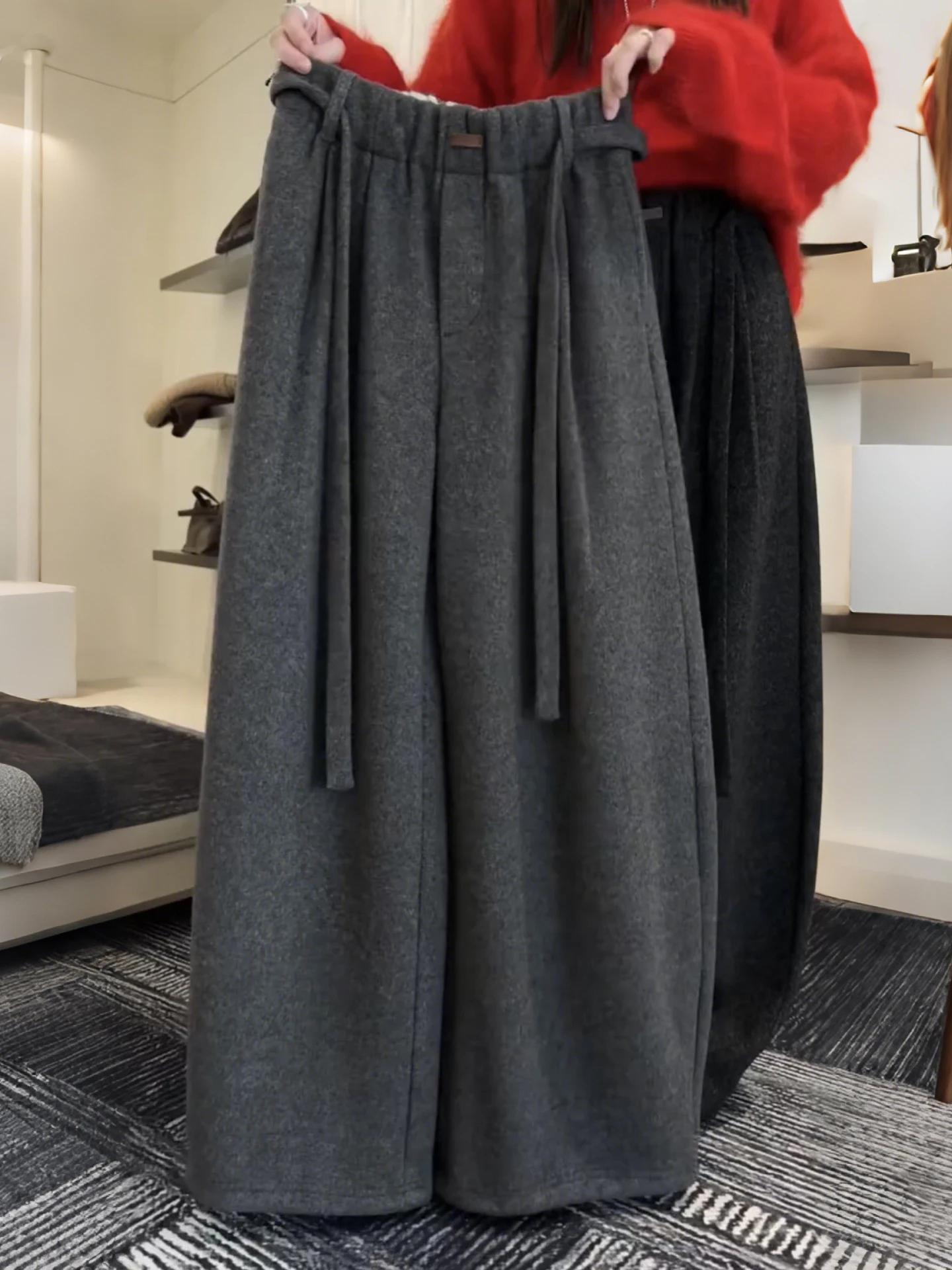 

Утепленные шерстяные брюки-палаццо женские, весна-осень, на флисовой подкладке, свободного кроя, с высокой талией, повседневные, в пол