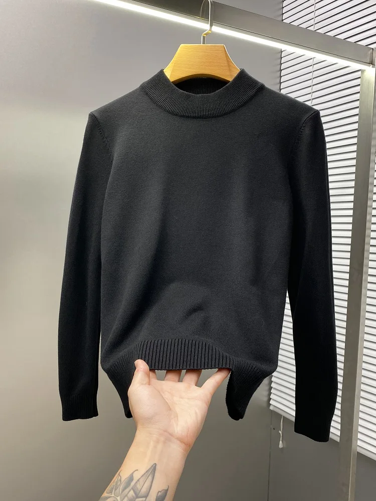 

Мужской вязаный свитер с высоким воротником, весенне-осенний, базовый слой, с длинным рукавом, облегающий, повседневный, однотонный, молодежный, модный