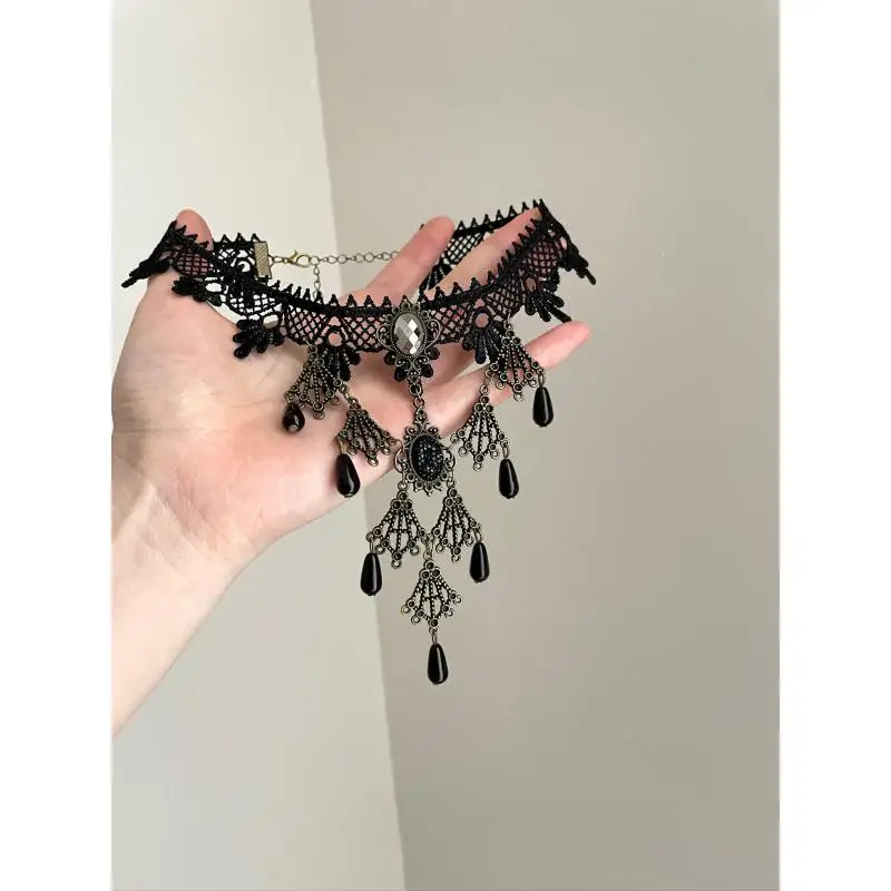 Vintage Lace Necklace Adjustable Chain Otaku Steampunk Women Punk Jewelry Hand Made Unique Gift