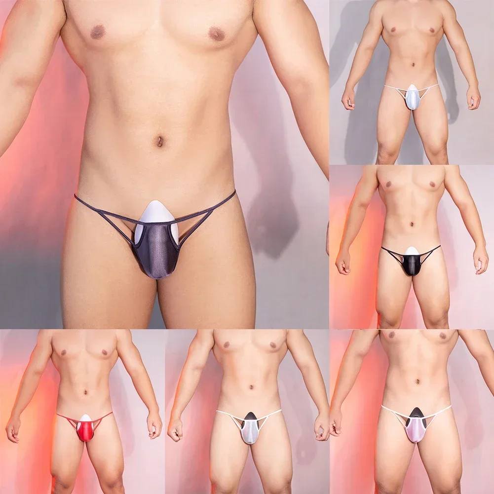 New Men Sexy Oil Shiny Hollow Thin Transparent T-shaped Brief Pantie Low Rise Thong Underwear Lingerie Temptation Men\'s T-back