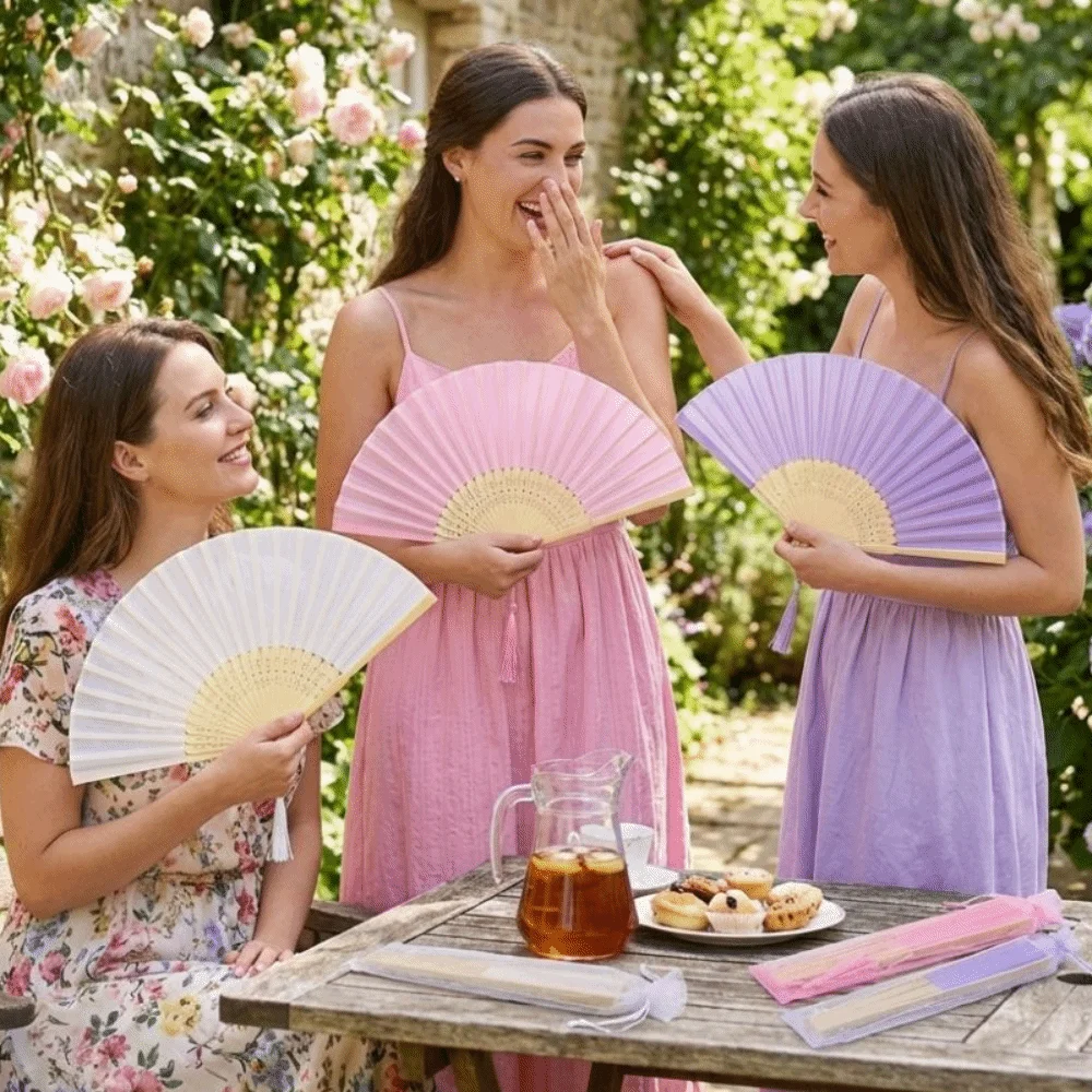 Chinese Style Folding Fan Wear Resist Cooling Tool Bamboo Hand Fan with Tassel with Organza Bag Silk Hand Fan Dance Props
