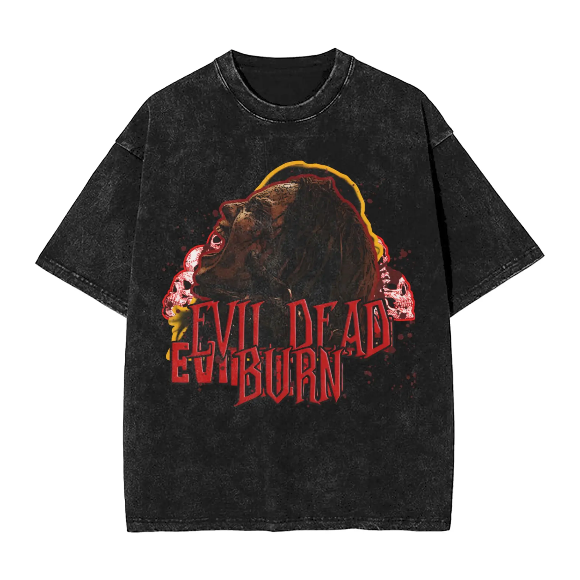 Harajuku Washed Shirts evil dead burn 2026 Outfit Vintage T Shirt Oversize  Streetwear 100% Cotton Graphic Printed Tees