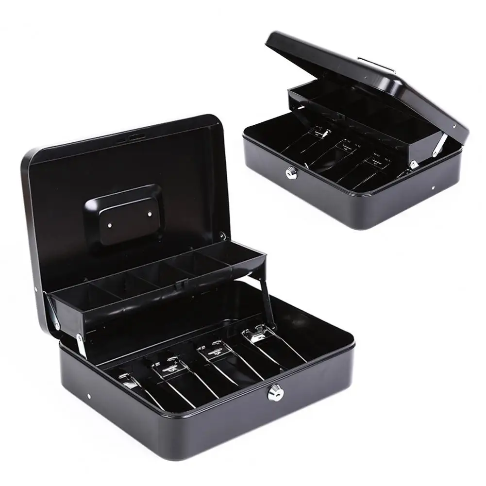 

Cash Box Secure Metal Cashier with Locking Mechanism Multi Money Trays Coin Compartments