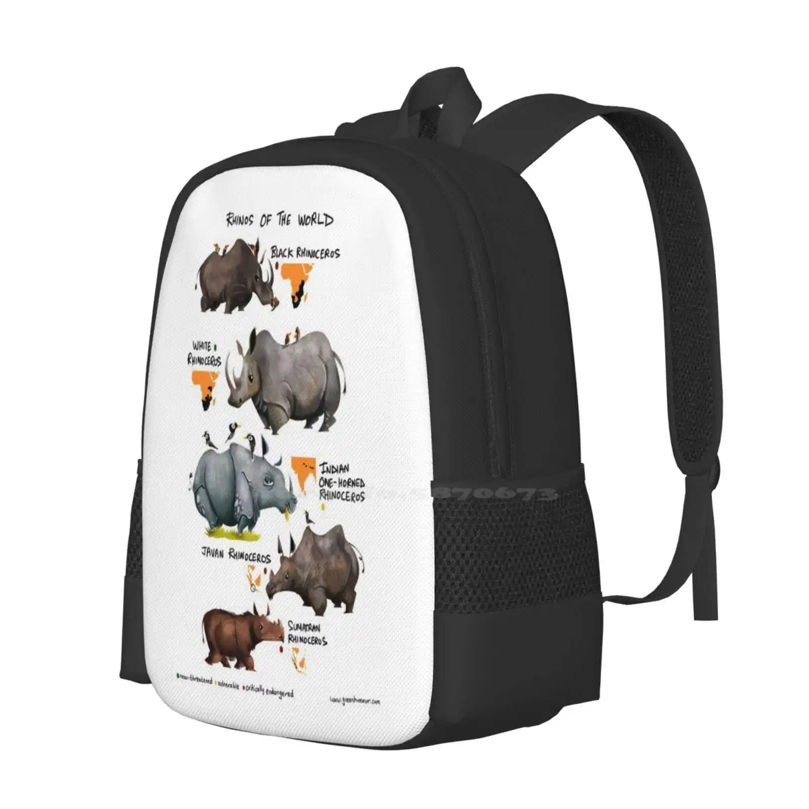 Rhinos Of The World Hot Sale Schoolbag Backpack Fashion Bags Rhinoceros Wildlife Animals Infographic Endangered Conservation