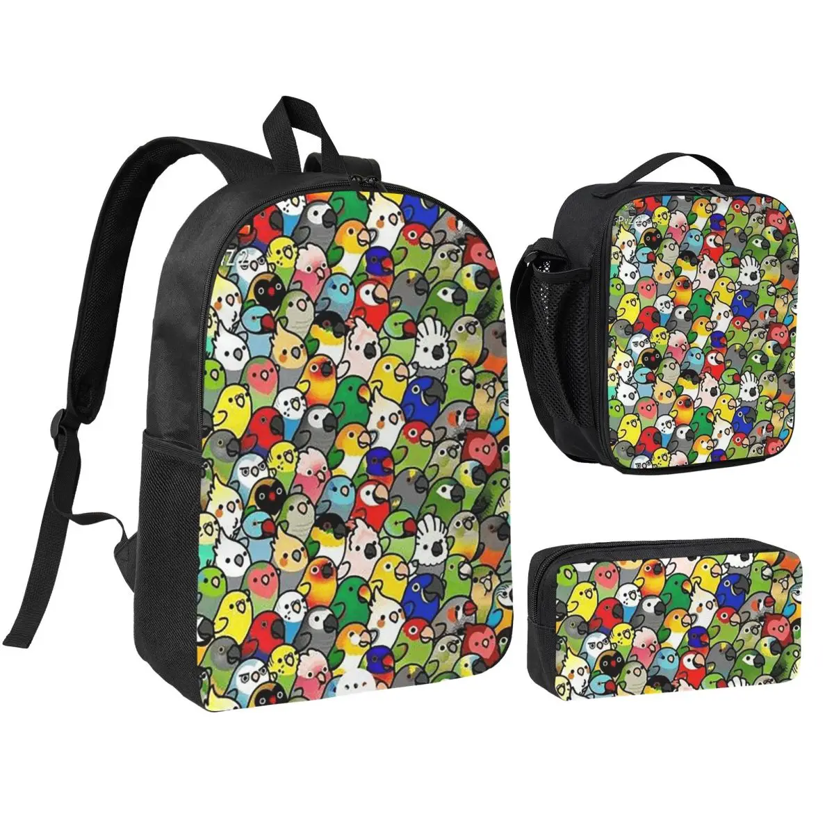 

Birds Cockatiel Budgie Parrot Backpack Student BookBag School Bag Shoulder Bags 3ps Insulated Lunch Bag Pencil Case