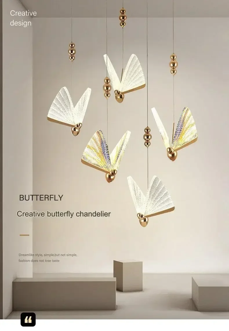 Butterfly Chandelier Light LED Lamps Deluxe Large Clear Acrylic Crystal Modern Restaurant Lights Hanging Lamps Gold base