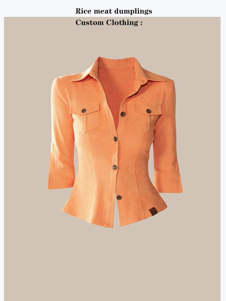 

Suede Shoulder Pad Shirt Half Sleeve Workwear Style Retro Commute Flared Waist Design Moisture Wicking Non Deformable Women's...