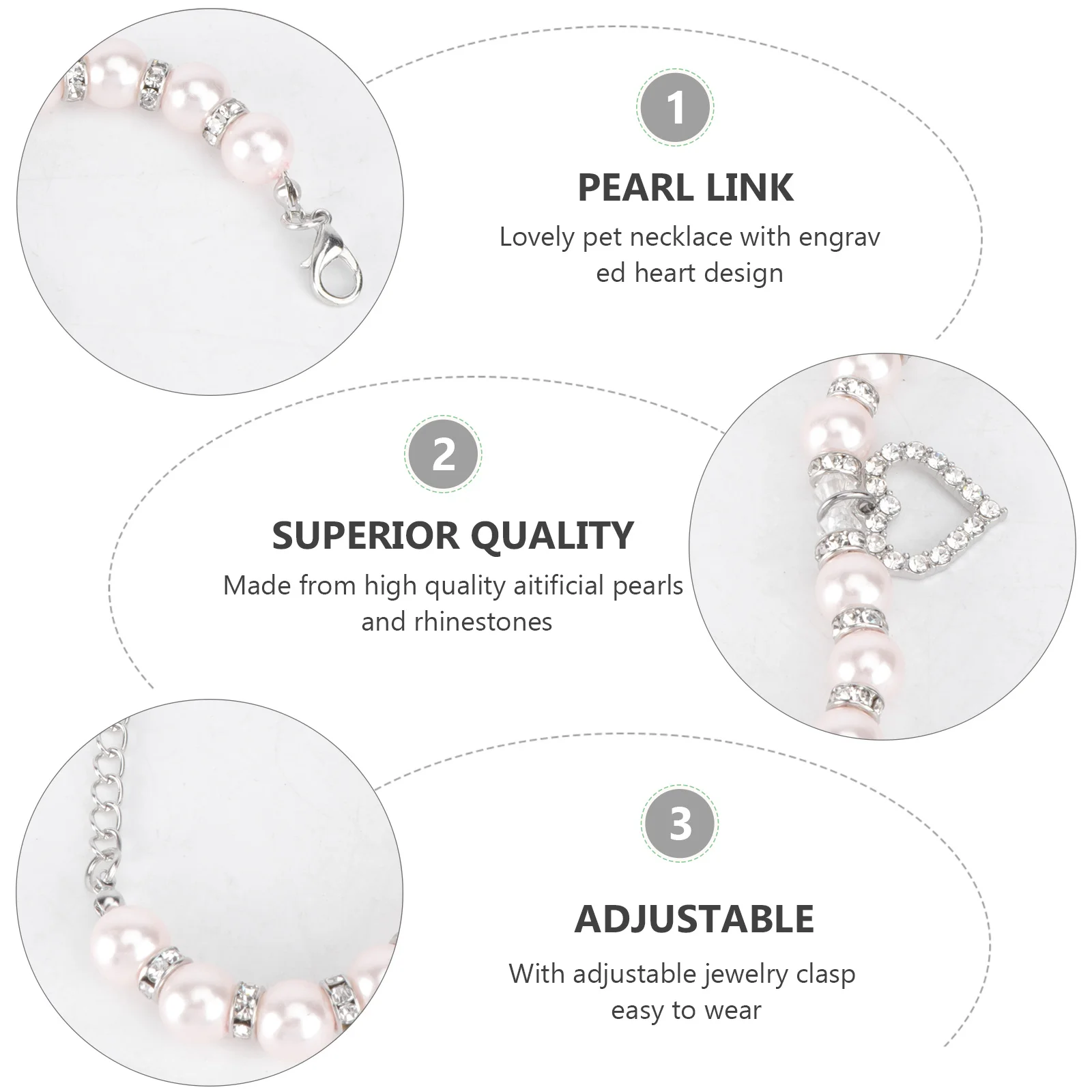 

Pet Necklace Pearls Crystal Heart Pink Size S Adjustable Jewelry Clasp Dog Cat Necklace for Birthday Wedding Gift