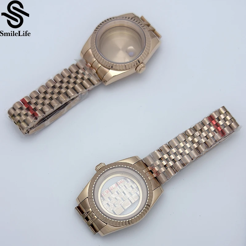Smilelife 36mm/39mm caixa de relógio ouro rosa pulseira jubileu para seiko nh35 nh36 nh38/34 miyota 8215 movimento 28.5mm dial