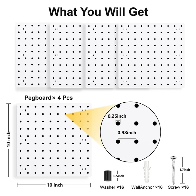 A013 Panneaux perforés, panneaux organisateurs muraux, panneaux perforés pour mur, salle d'artisanat, cuisine, garage, salon, salle de bain (4 pièces)