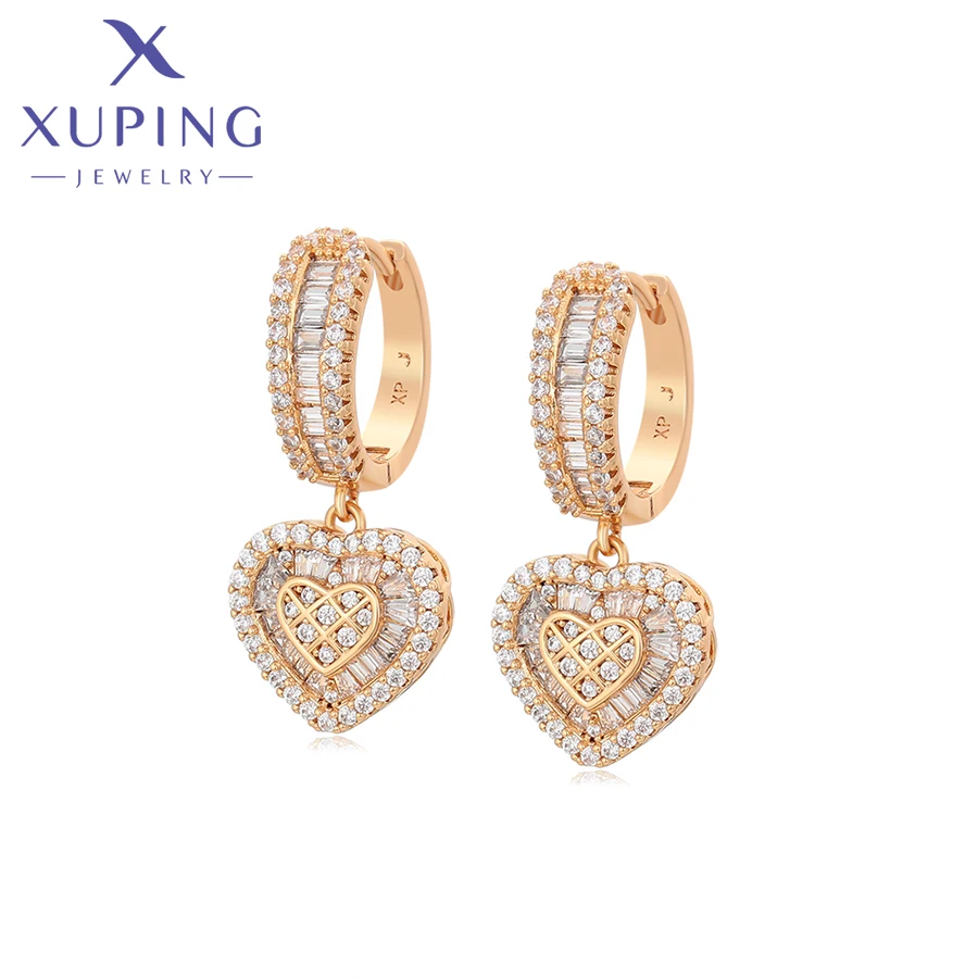 Xuping Jewelry Fashion Romantic Heart Style Goldfarbene Huggies-Ohrringe für Frauen, Freundin, Party, Geschenk, X001002627 – Detail 9