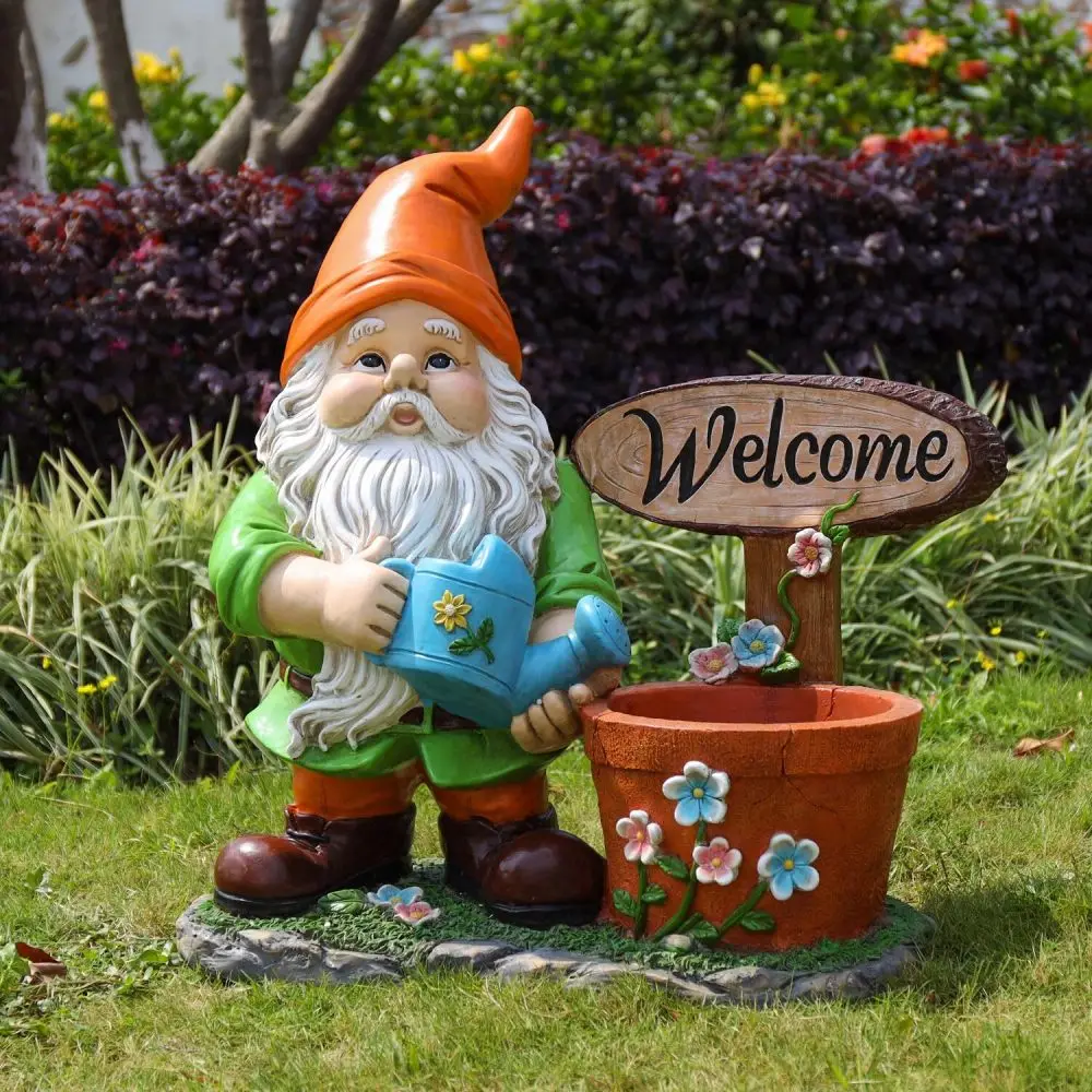 

Outdoor Garden Sculpture Gnome Flower Pot Planter - Unique Yard Statue Decoration, Interesting Law Outdoor Ornament