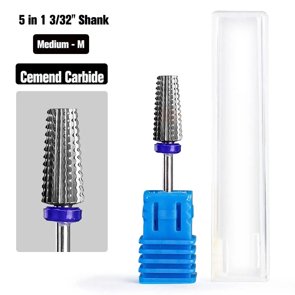 5 in 1 Multi-function Tapered Shape Straight Cut Nail drill bit, Use for Left and Right Handed Professional Carbide Tungsten Bit