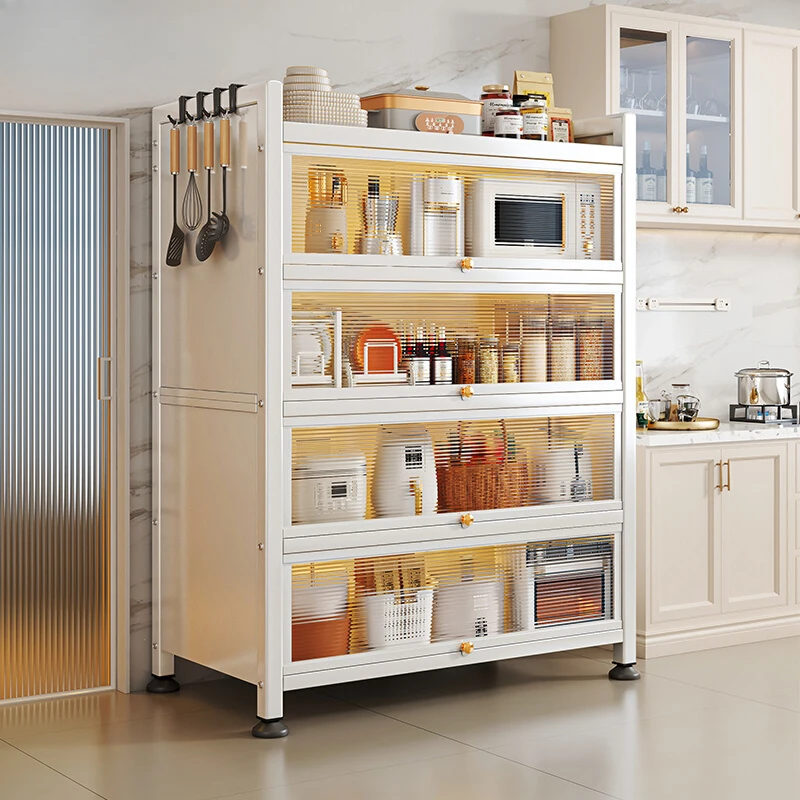 Floor to floor multi layered bowls, household storage, wall mounted cabinets, microwave ovens, cookware storage