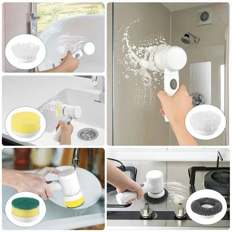Xiaomi Electric Spin Scrubber Cleaning Brush Power Scrubber with 5 Replaceable Brush Heads Electric Cleaning Tools For Bathroom