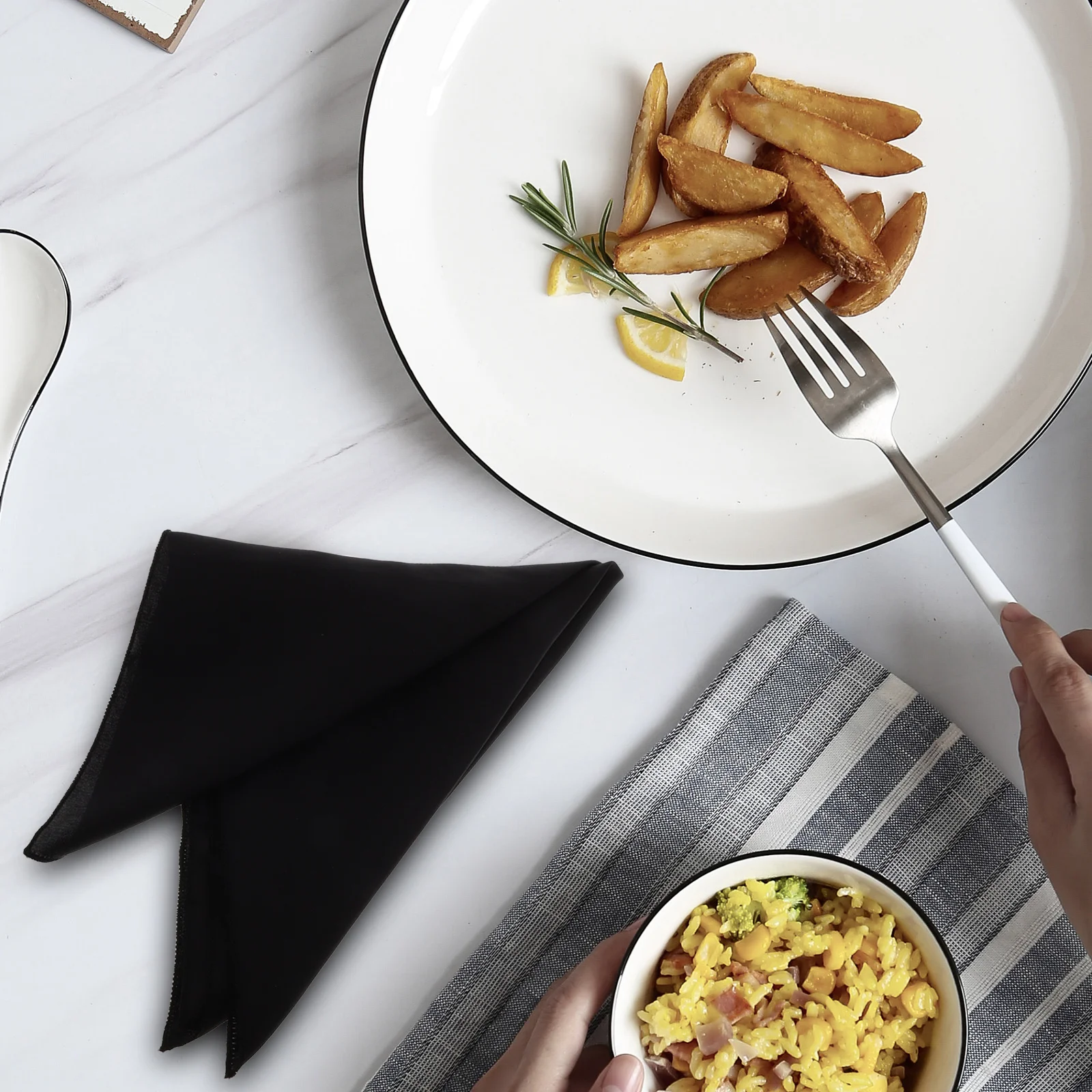 

12 Pcs Cloth Napkin Black Dinner Napkins Bathroom Decor Cocktail Serviettes Reusable Fabric Wash Table