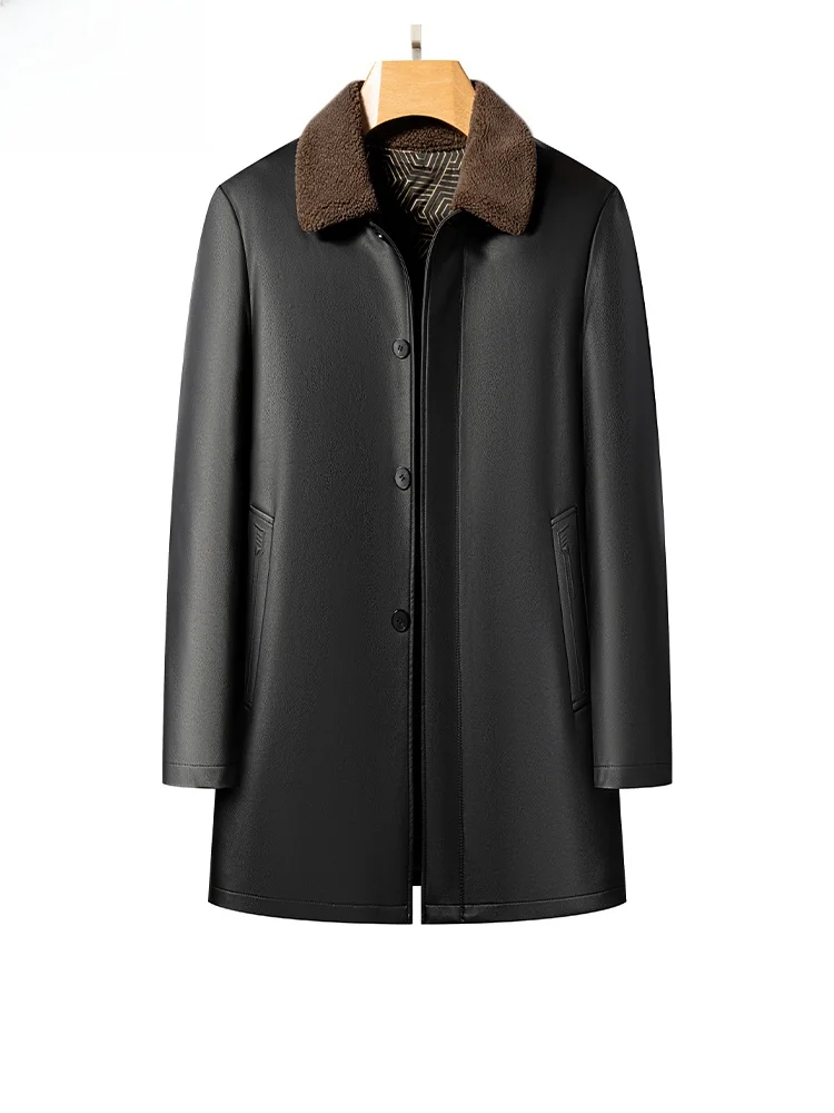 

High Quali Men's eepskin down Jaet Removable Hood Casual Sle Mid-Length Luxury Coat Autumn Winter Warm Thiened Leather