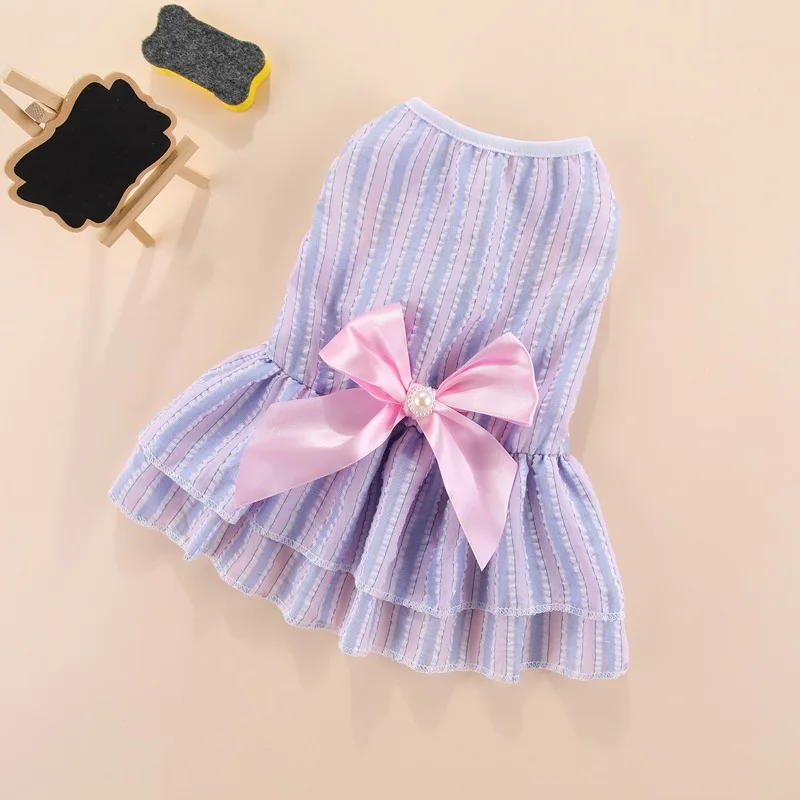 Cat Puppy Princess Dress Summer Pet Clothes Striped Plaid Dresses with Bow for Cats Kitten Rabbit Cute Clothing Ropa Para Gato