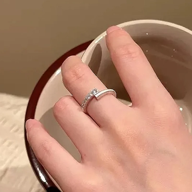 

925 Sterling Silver Charming Cross Water Droplet Zircon Adjustable Opening Ring for Women Fine Jewelry Minimalist Accessories