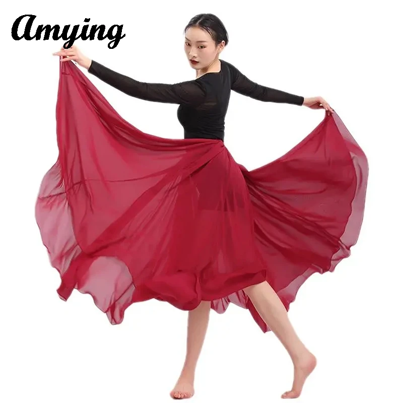 Adult Women New Classical Dance Performance Costume Tops+Chiffon Large Swing Skirt Ethnic Style Modern Dance Training Clothing