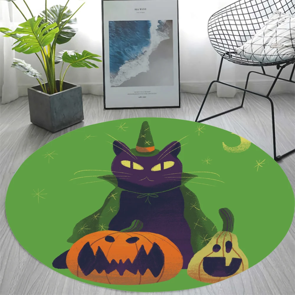 CLOOCL Round Carpet Newest Halloween Gentleman Cat Pattern 3D Print Area Rug Living Room Bedroom Anti-slip Foot Mat Kawaii Rug