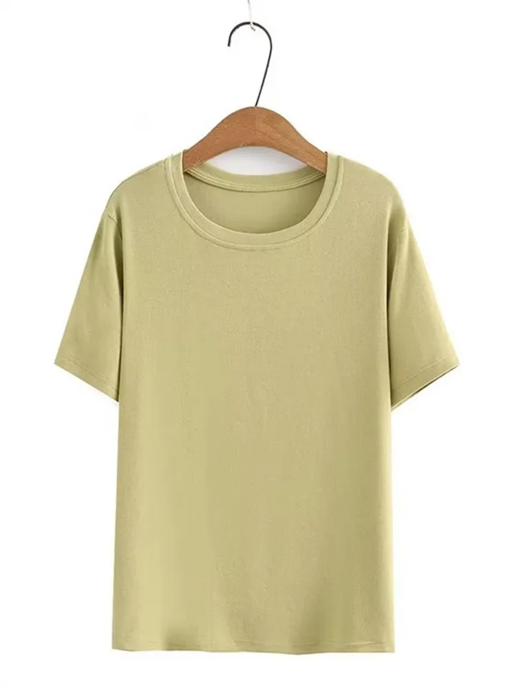 

Plus Size Women's Clothing O-Neck Solid Colour Stretch Knitted T-Shirt Fabric Pullover Basic Flat Stretch T-Shirt For Summer