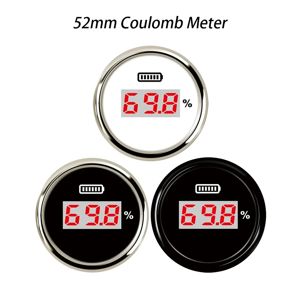 Universal Digital 52mm 0~100% Battery Capacity Meter Battery Charge Level Indicator LED Display with Red Backlight for Car Boat