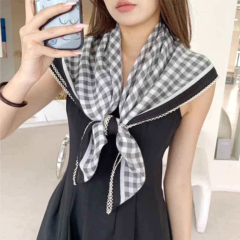 Korean Version of The Literary Retro Silk Scarf Women Cotton 90 Hundred Temperament Professional Decoration Neckerchiefs