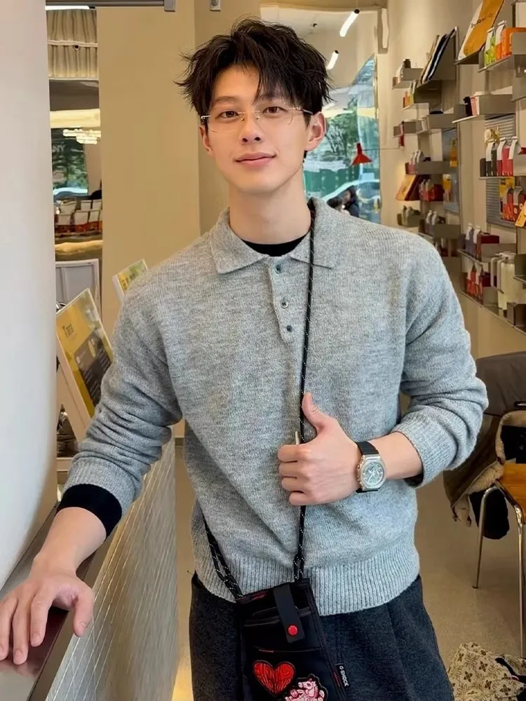 

Light ey Knitted Sweater Men's Autumn Winter Casual Sle Outerwear Inner Match Base irt Comfortable Long Sve Cre...