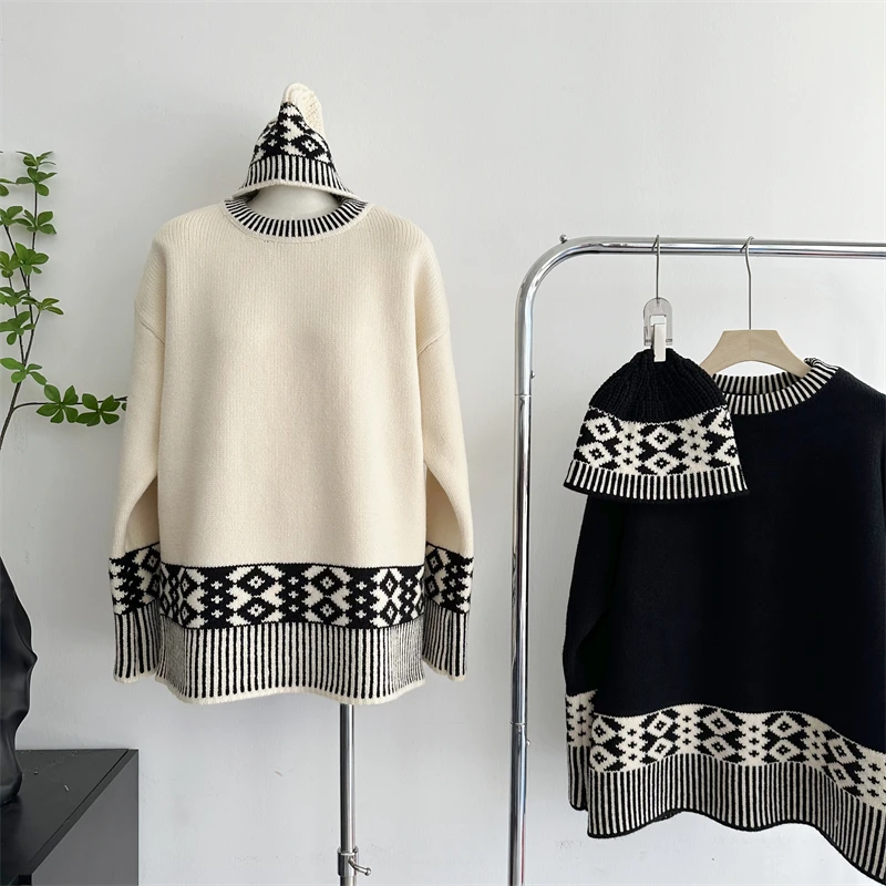 [ZOCI] Nordic Style Island Pullover Winter Thick, Soft Loose, Round Neck Knitted Sweater Top