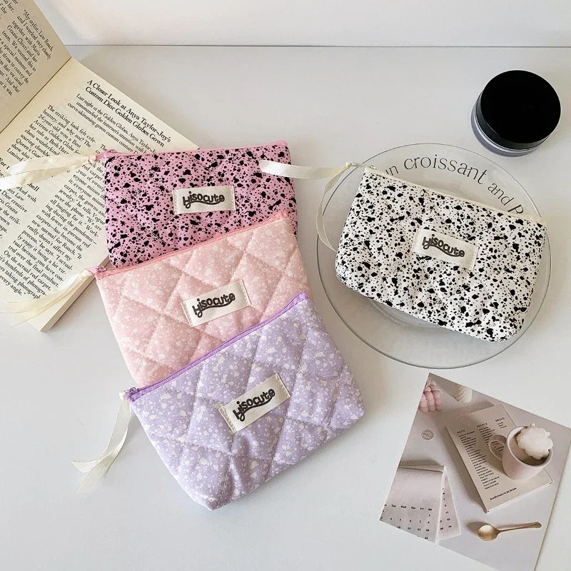 Simple Splashed Ink Fabric Makeup Storage Bag for Women Girl Small Cosmetics Lipstick Card Holder Bag Earphone Key Money Case