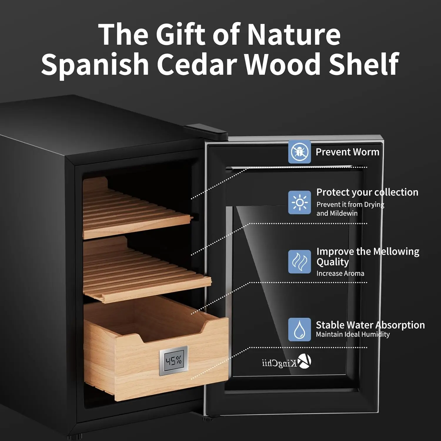 KingChii 25L  Cigar Humidors Temperature Control System, Cooling & Heating Humidor Cabinet with Spanish Cedar