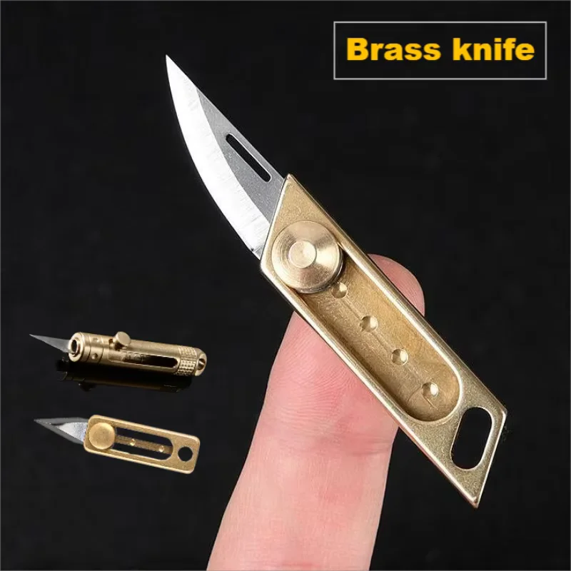 

EDC Pocket Knife Mini Brass Retractable Knife Gift Dismantling Express Tool Push-pull Automatic Key Chain Pendant Paper Cutter