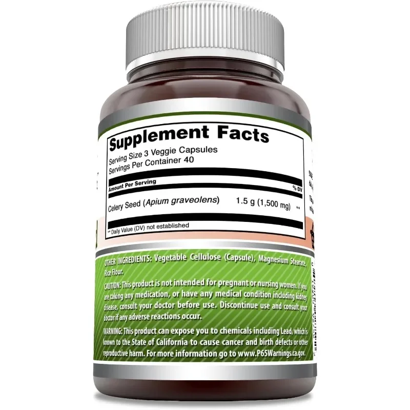 Celery Seed Extract Supplement | 1500mg per serving -60 capsules vegetarian | Non GMO gluten free